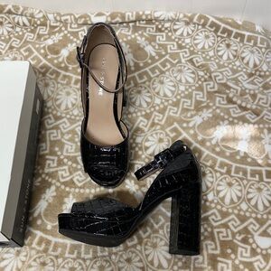 Sun + Stone Glossy Black Croc Heels